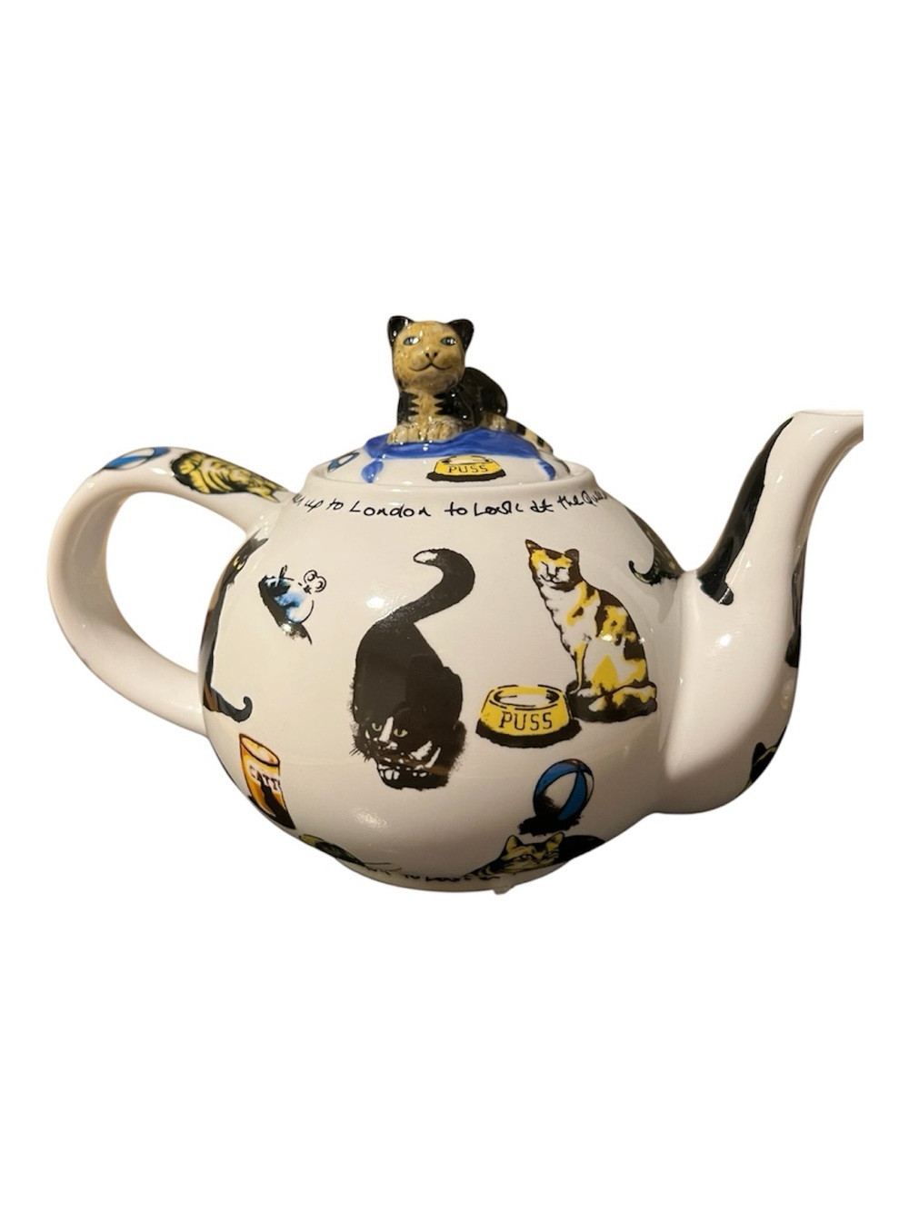 Paul Cardew Small Ceramic Teapot with Figurine Lid - White, Black & Yellow